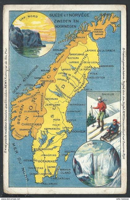 +++ CPA - Carte Géographique - SUEDE - NORVEGE - ZWEDEN - NOORWEGEN - Norge - Pub Amidon REMY Publicité  //