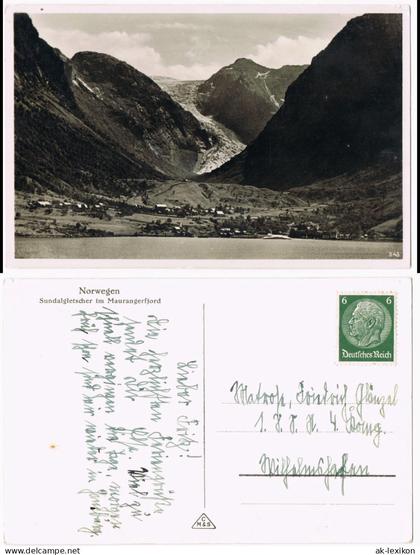Norwegen Allgemein Norwegen Norge Sundalgletscher im Maurangerfjord 1930