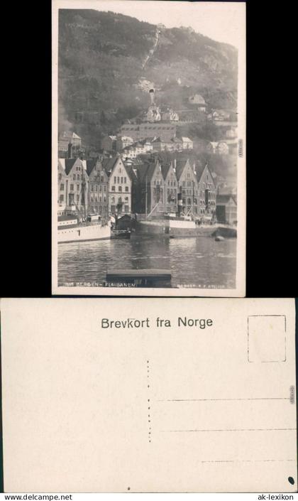 Ansichtskarte Bergen Bergen Floibanen Schiffe und Straße 1930