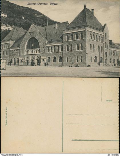 Postcard Bergen Bergen Jernbanestationen Bahnhof 1914