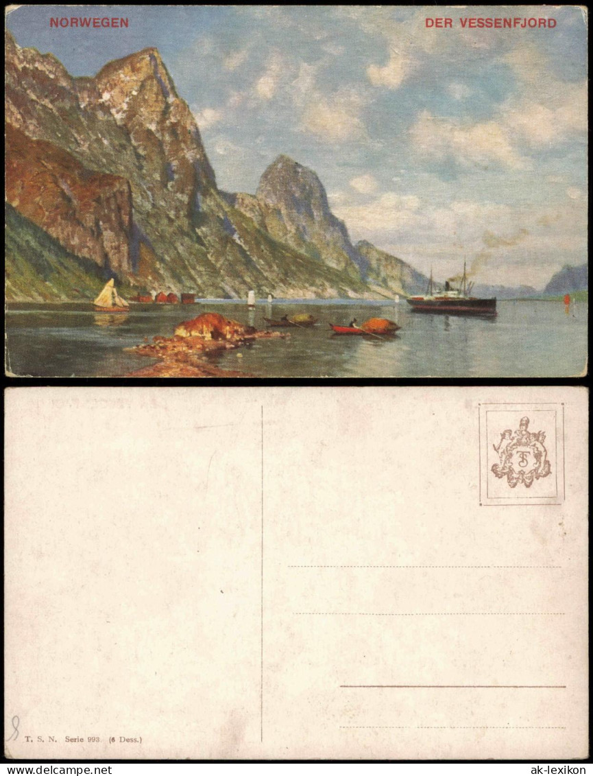 Norwegen Norge NORWEGEN DER VESSENFJORD Schiff Norge Fjord Norway 1910