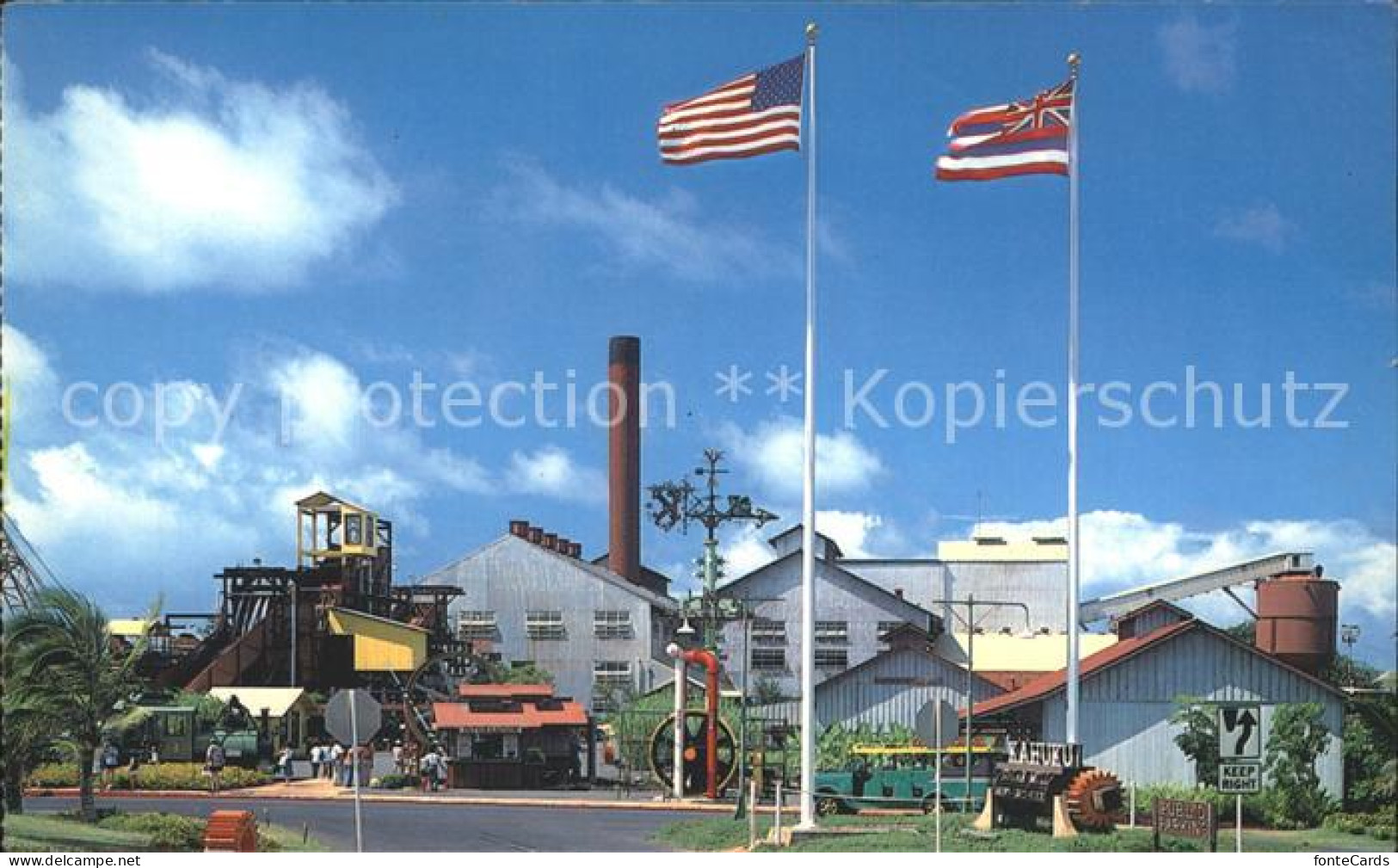 Oahu Historic Kahuku Sugar Mill Near Laie Flags