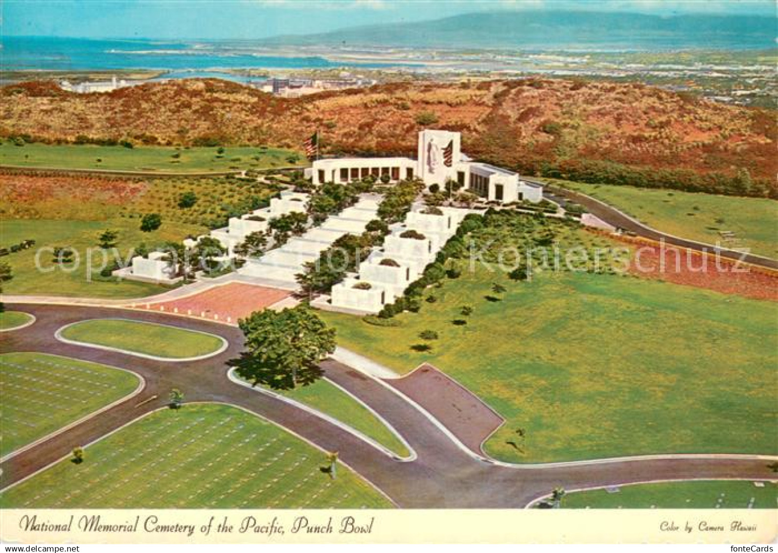 Oahu National Memorial Cemetary of the Pacific Punch Bowl Crater aerial view