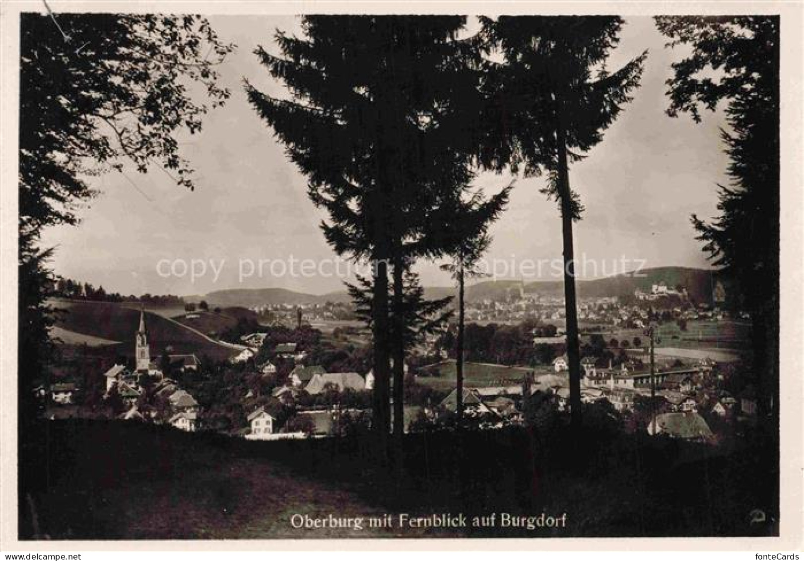 Oberburg BURGDORF BE Ortschaft Kirche Tannen Burgdorf Huegel Fernblick Haeuser T