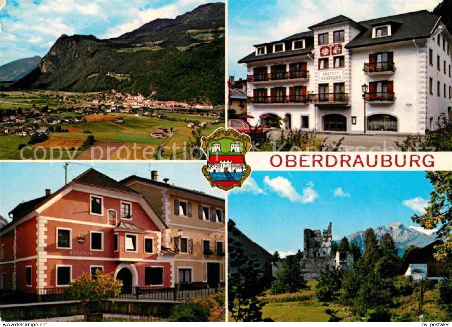 Oberdrauburg Kaernten Panorama Gasthof Pontiller Marktplatz Rathaus Ruine Hohenb