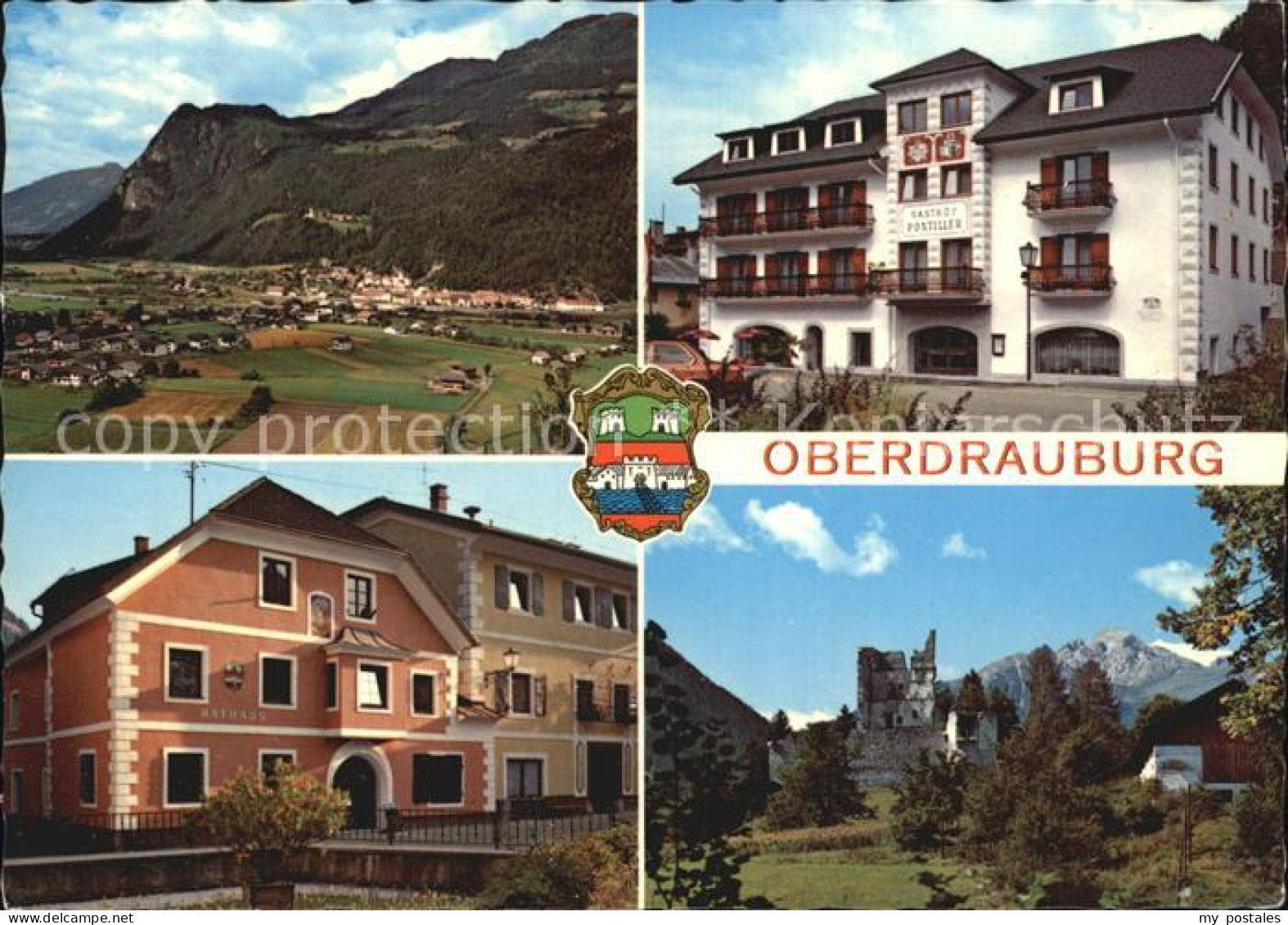 Oberdrauburg Kaernten Pontiller-Haus Marktplatz Ruine Hohenburg mit Hochstadel