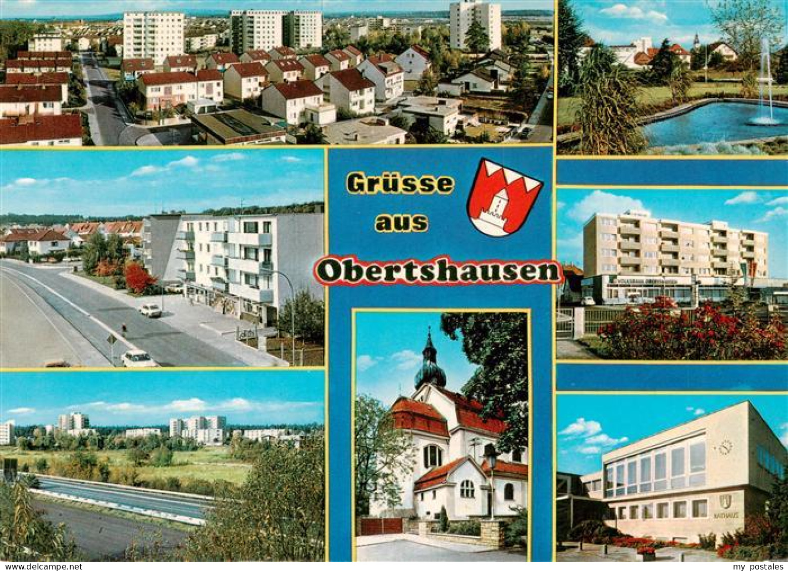 Obertshausen Teilansichten Hochhaeuser Kirche Rathaus