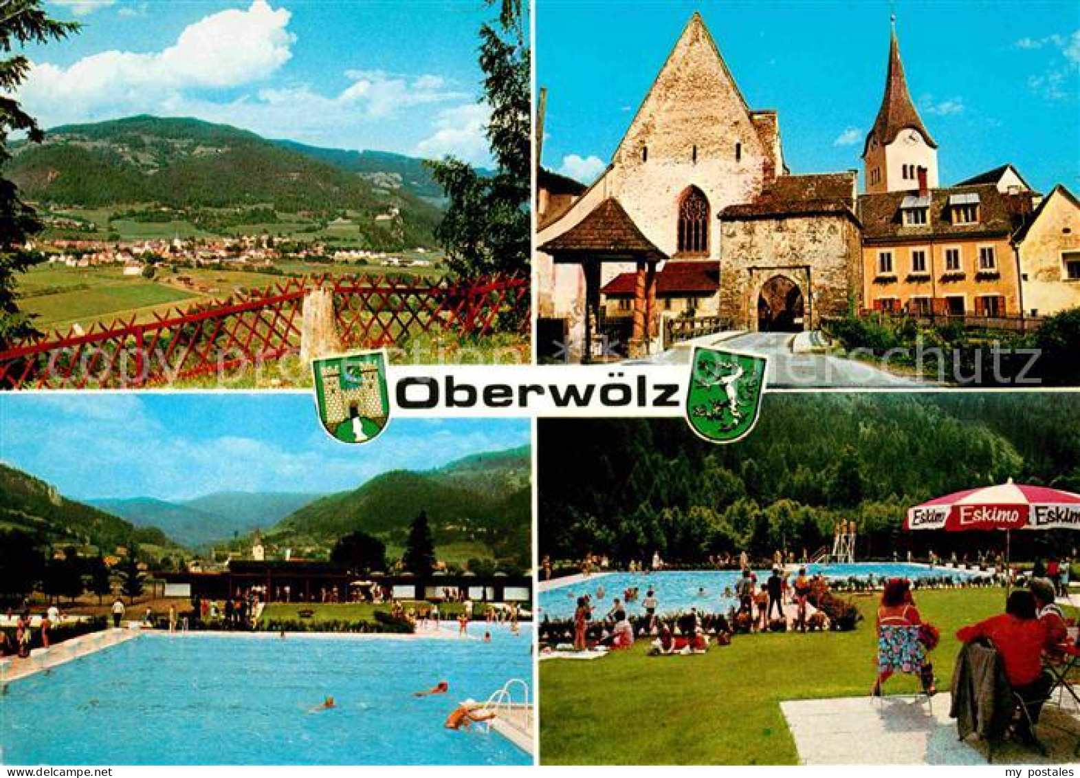 Oberwoelz Stadt Panorama Kirche Schwimmbad