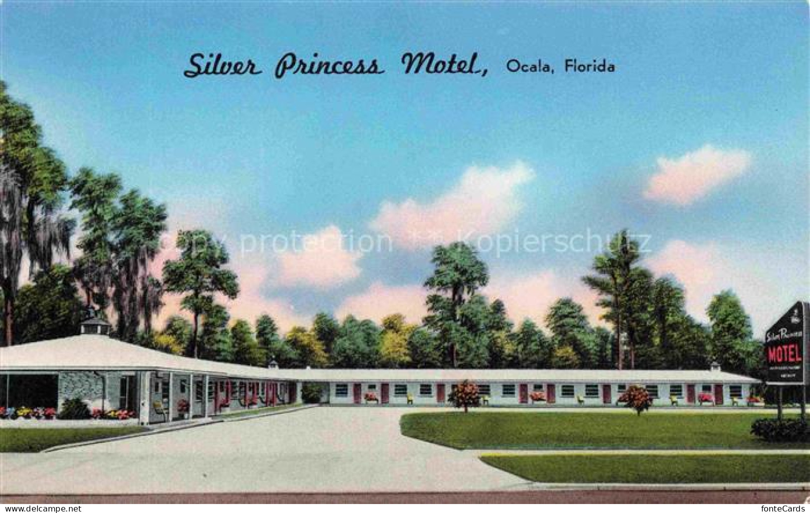 Ocala Florida USA Silver-Princess-Motel Motel Bungalows Palmen Baeume Strasse Sc