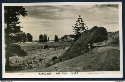 Norfolk Island Kingston real photo Postcard, New Zealand Whites Aviation photo, scarce, history message on back