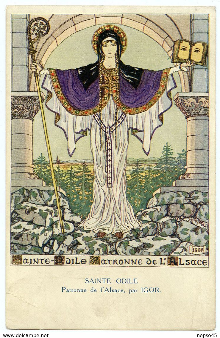 Odile de Hohenbourg ou sainte Odile,fille du duc Etichon-Adalric d'Alsace  sainte patronne de l'Alsace.illustrateur Igor