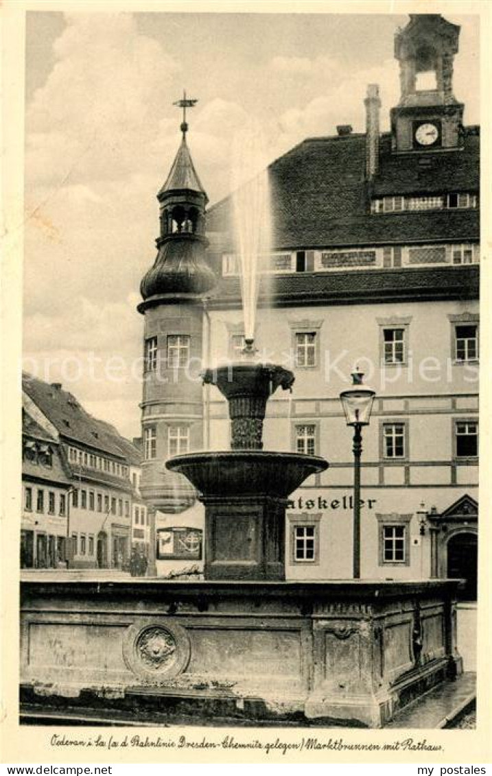 Oederan Marktbrunnen mit Rathaus