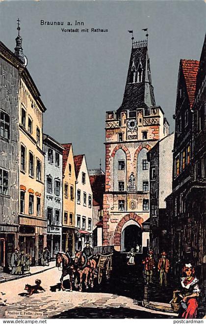 Österreich - BRAUNAU - Vorstadt mit Rathaus