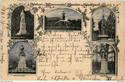 Statuen und Monumental Bauten im Stadtpark Graz