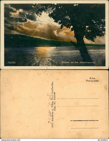Millstatt Millstatt am See, Abendstimmung colorierte Fotokarte 1931