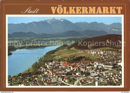 Voelkermarkt am Stausee der Drau gegen Hochobir Karawanken Fliegeraufnahme