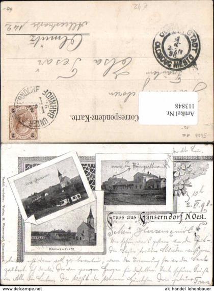 113848,sehr seltene AK Gruss aus Gänserndorf Bahnhof Untergänserndorf Kirche 1898