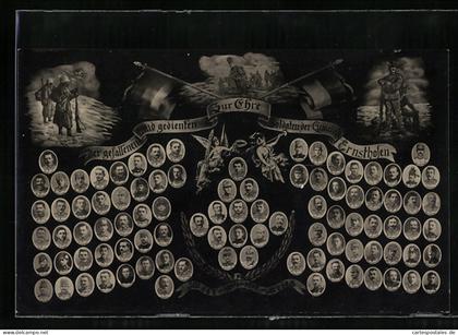 AK Ernsthofen, Gefallenentafel mit Portraits, Szenen im Felde, Flaggen