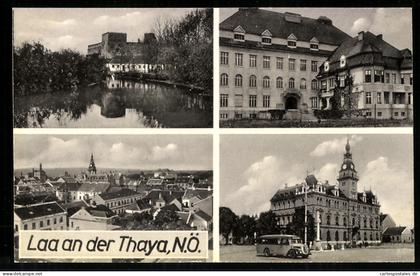 AK Laa an der Thaya, Ortspanorama, Kleinbus im Ort, Blick über die Dächer