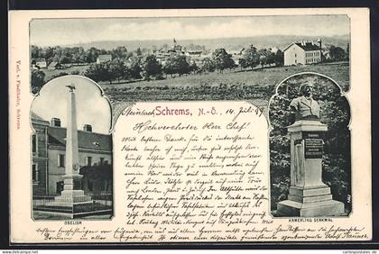 AK Schrems, Totale, Obelisk und Hamerlings-Denkmal