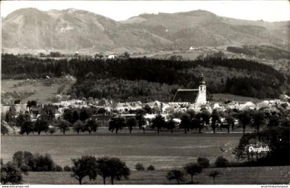 CPA Purgstall an der Erlauf in Niederösterreich, Landschaft mit Kirche, Berge im Hintergrund