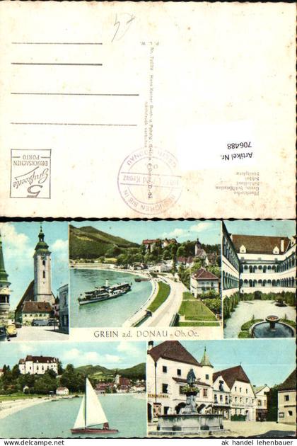 706488 Mehrbild AK Grein a. d. Donau Pfarrkirche Burg Grein Stadtplatz