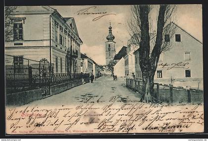 AK Sierning, Strassenpartie mit Blick zur Kirche