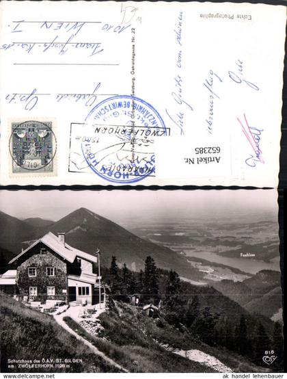 652385,Foto Ak Schutzhaus St Gilgen a. Zwölferhorn Sankt Gilgen