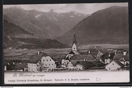 AK St. Michael im Lungau, Gesamtansicht mit Kirche und Gebirgswand