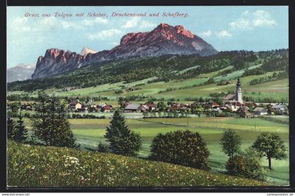 AK Thalgau, Ortsansicht mit Schober, Drachenwand und Schafberg