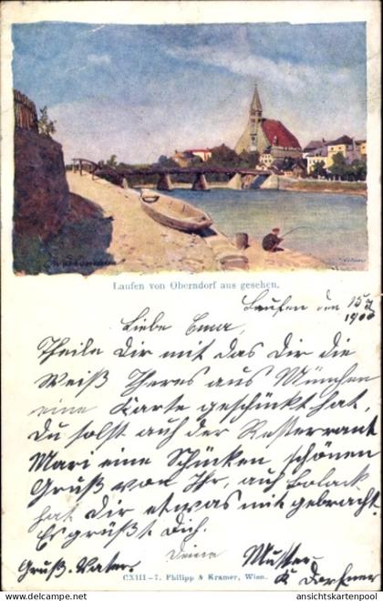 Artiste CPA Laufen bei Salzburg Österreich, Blick auf den Ort vom Oberndorf aus