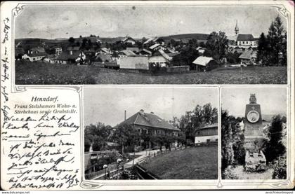 CPA Henndorf am Wallersee Salzburg, Panorama, Wohnhaus und Grab Franz Stelzhamer