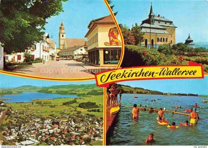Seekirchen Wallersee AT Sommerfrische und Badeort Motiv mit Kirche Luftaufnahme