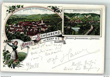 3562 Schönberg 1898 Lithographie Tracht Wein Kalvarienberg - 13623409