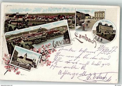 4650 Lambach 1897 Lithographie Marktplatz Sparkasse - 13645206