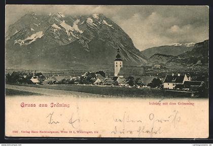 AK Irdning, Ortsansicht mit Kirche und Grimming