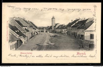 AK Mureck, Bismarckplatz mit Turm und Häuserzeile