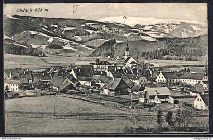 AK Obdach, Ortspanorama mit Gebirge