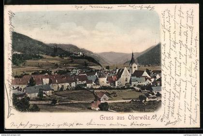 AK Oberwölz, Ortsansicht mit Blick auf die Berge