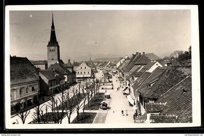 AK Voitsberg, Hauptstrasse mit Kirche und Baumallee