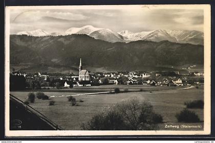 AK Zeltweg, Ortsansicht mit Gebirgspanorama