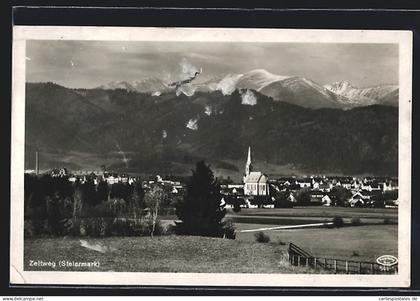 AK Zeltweg /Steiermark, Teilansicht mit Bergpanorama
