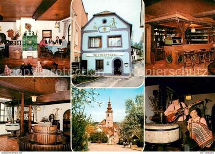 Eibiswald Steiermark Gasthaus Zur Weinpresse Gastraeume Bar Kirche Musikerduo