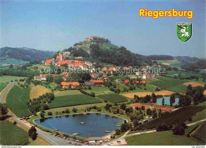 Riegersburg Steiermark AT Feste-Riegersburg Basaltfelsen Teich Weinberge Luftauf