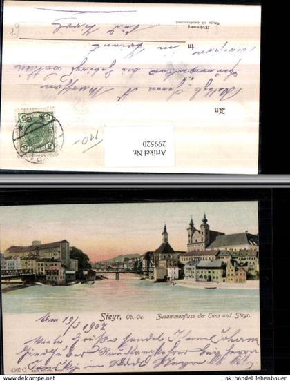 299520,Steyr Teilansicht Zusammenfluss d. Enns u. Steyr Brücke Kirche