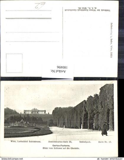 180496,Wien 13 Schloss Schönbrunn Schlosspark Garten-Parterre Blick v. Schloss auf d. Gloriette
