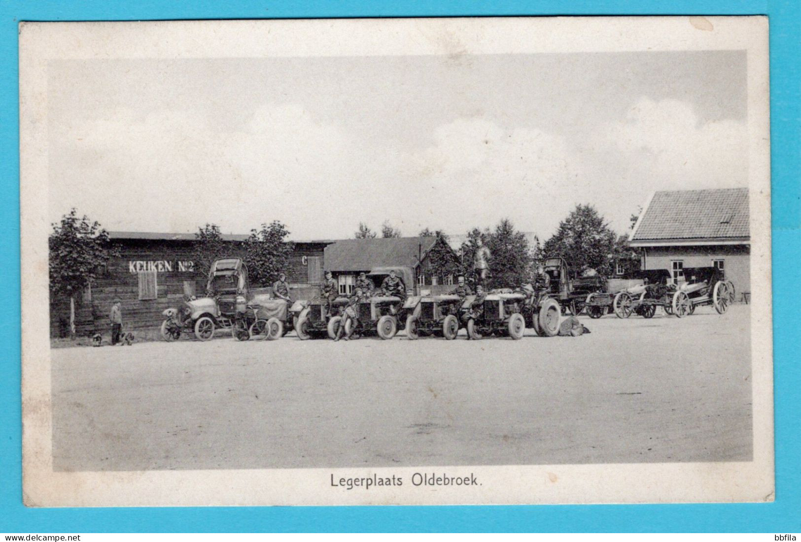OLDEBROEK prentbriefkaart legerplaats met voertuigen 1930 Amersfoort - Nijverdal