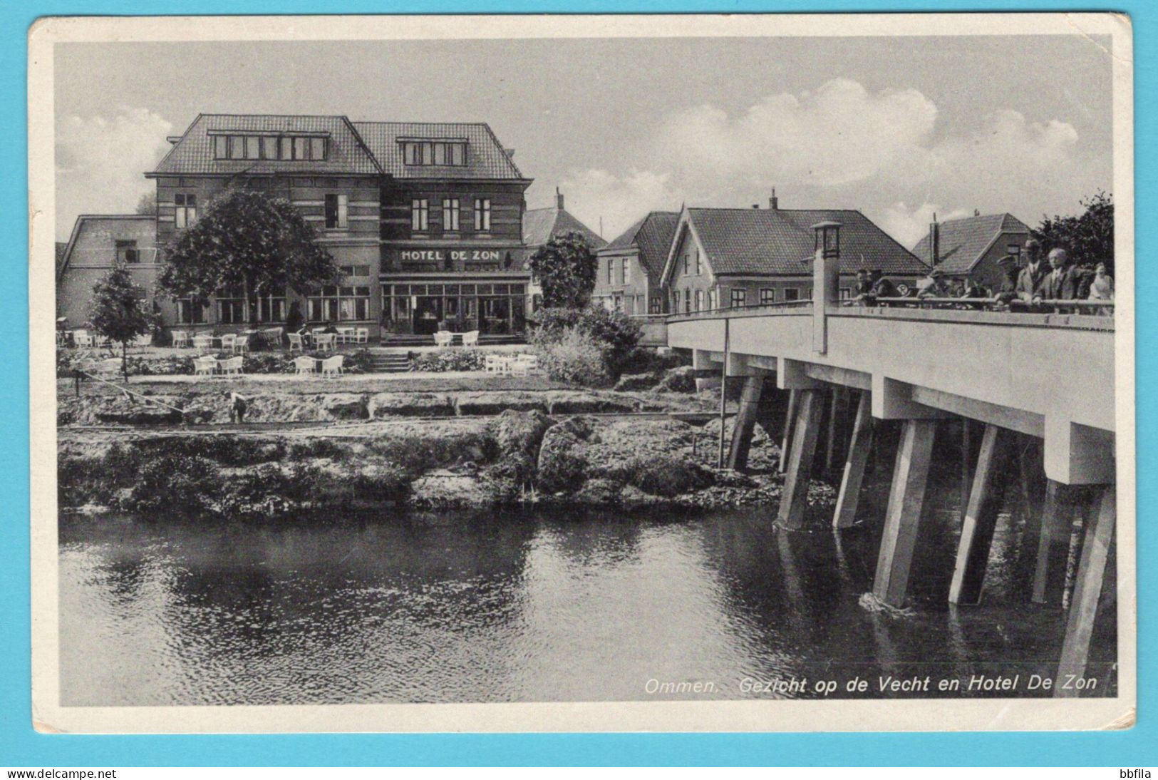 OMMEN prentbriefkaart gezicht op de Vecht en Hotel de Zon 1938 Zwolle naar Amersfoort (kleine hoekvouw)