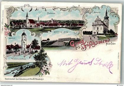 2401 Fischamend-Markt 1898 Lithographie Kielmansegg Brücke Pfarrkirche M... - 13645280