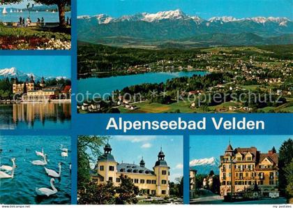 Velden Woerthersee Strandpromenade Mittagskogel Schloss Velden Blick von der Kan